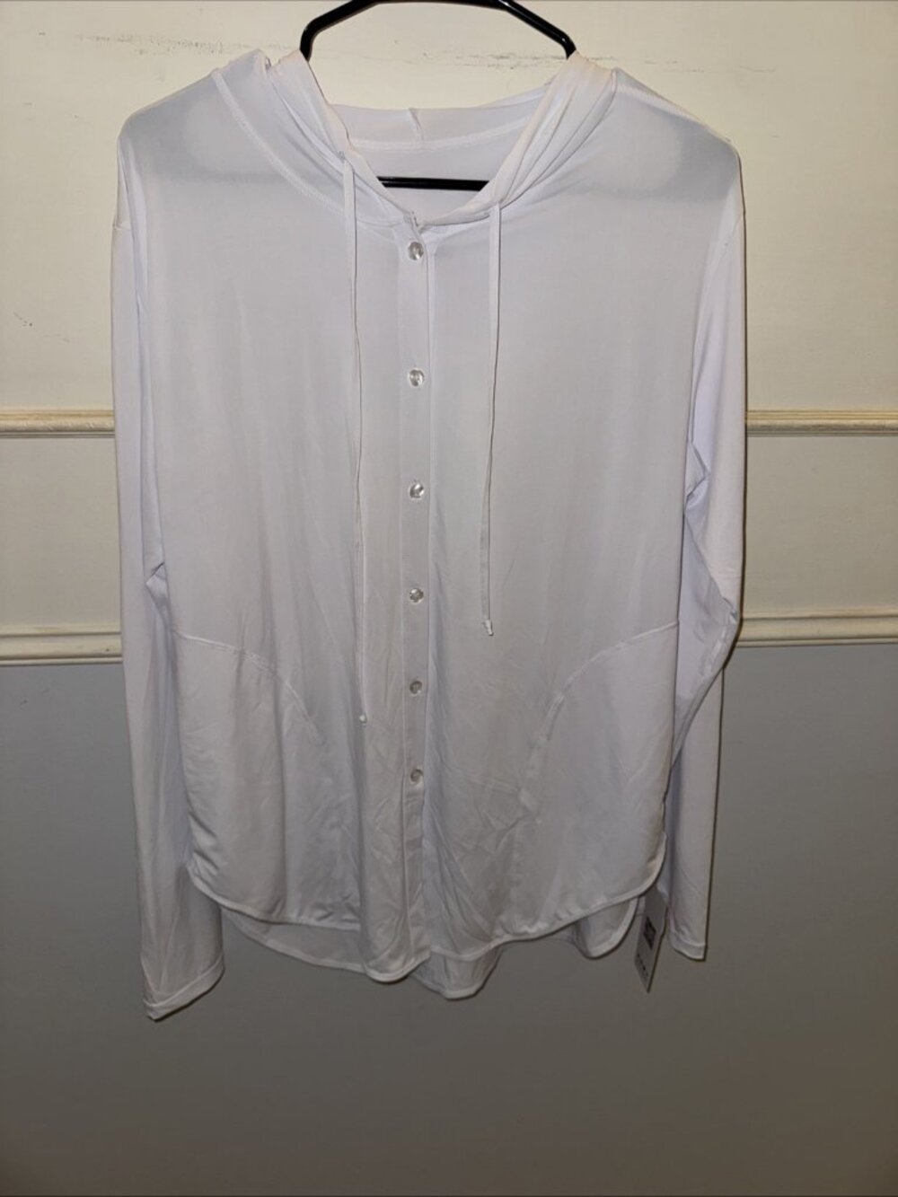ATTRACO Women’s Long Sleeve Button Up Swim Top Hooded White XL Sun UPF 50+